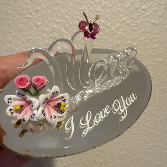 Handcrafted Glass Baron Glass Figurine Mom I love You Genuine Crystal Butterfly - Picture 2 of 6